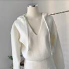 Hooded Mini Bodycon Sweater Dress White - One Size