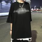 Coupler Matching Elbow-sleeve Lettering T-shirt