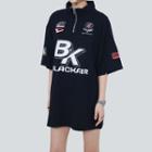Elbow-sleeve Half-zip Lettering Polo Shirt