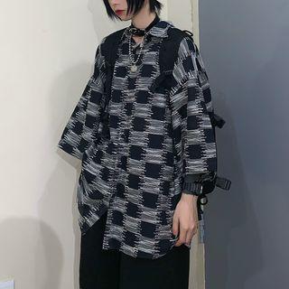 Printed 3/4-sleeve Oversize Shirt Black - One Size
