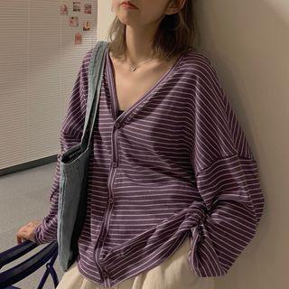Buttoned Striped Long-sleeve Top