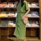 Set: Short-sleeve Plain T-shirt + Midi Skirt