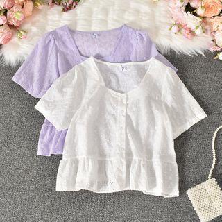 Button Short-sleeve Pointelle Top