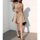 Button-side A-line Trench Coatdress With Belt
