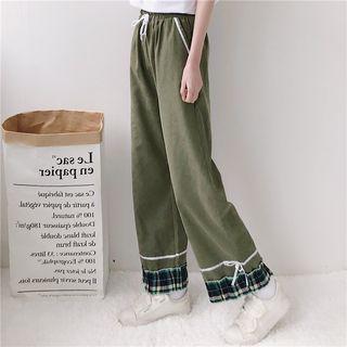 Plaid Trim Wide Leg Pants