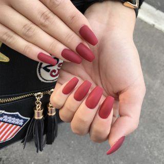 Matte Nail Art False Nail 374 - Red - One Size