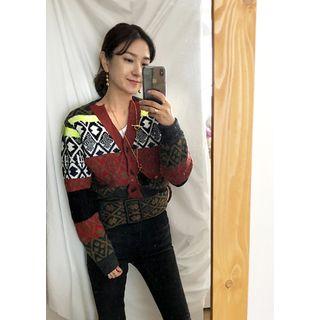 V-neck Pattern Cardigan With Belt