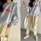 Balloon-sleeve Letter Oversize Sweatshirt Melange White - One Size