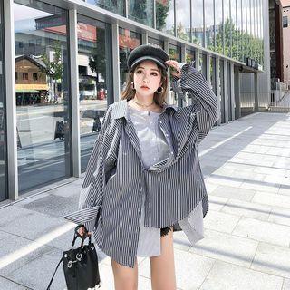 Mock Two-piece Long Sleeve Striped Shirt