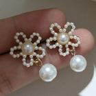 Faux Pearl Flower Drop Earring 1 Pair - Ear Studs - White - One Size