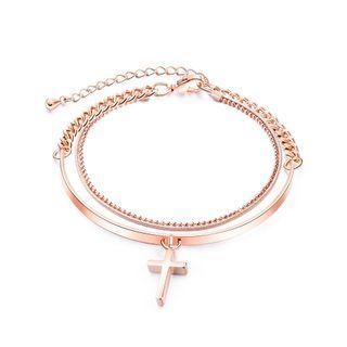 Simple Classic Plated Rose Gold Cross Double Bracelet Rose Gold - One Size