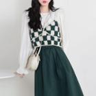Long-sleeve Top / Checkerboard Camisole Top / Skirt / Set