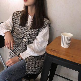 Lace Trim Blouse / Plaid Vest