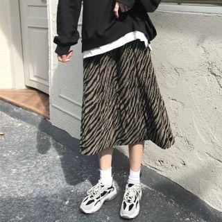 Tiger Print Midi Skirt Gray & Black - One Size