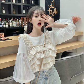 Lantern-sleeve T-shirt / Ruffle Camisole