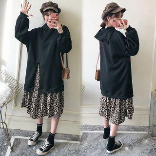 Mock Two-piece Hooded Long-sleeve Midi Dress