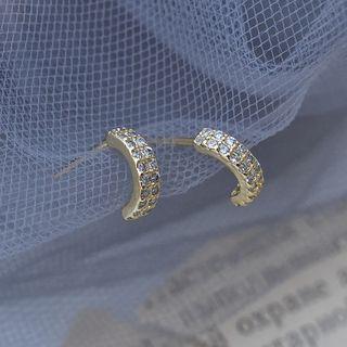 Rhinestone Open Hoop Earring 1 Pair - S925 Silver - One Size