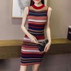 Sleeveless Striped Mini Sheath Knit Dress Multicolor - One Size