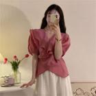 V-neck Oversize Blouse / High-waist Plain A-line Skirt