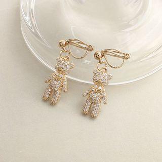 Rhinestone Bear Drop Earring / Clip-on Earring