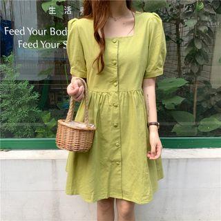 Puff Short Sleeve Square Neck A-line Dress