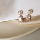 Freshwater Pearl Rhinestone Dangle Earring 1 Pair - Earring - Geometric - Faux Pearl - One Size