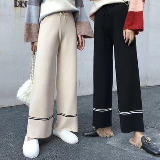 Drawstring Striped Wide Leg Pants