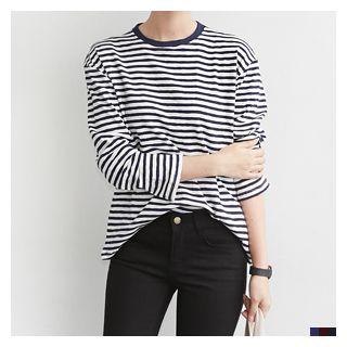 Crew-neck Long-sleeve Striped T-shirt