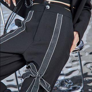 High Waist Bow Accent Wide Leg Pants