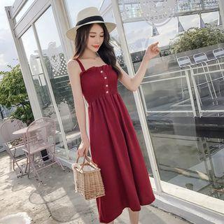 Spaghetti Strap Mocked Midi A-line Dress