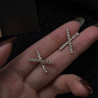 Rhinestone Cross Earring 1 Pair - 925 Silver - Earrings - One Size