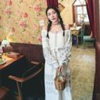 Set: Puff-sleeve Embroidered Midi Smock Dress + Camisole