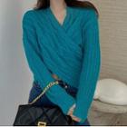 V-neck Criss-cross Cropped Sweater Blue - One Size