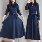 Long Sleeve Mock Neck Cutout Tie-waist Dress