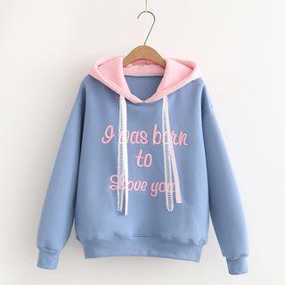 Long-sleeve Hooded Embroidered Color-block Top