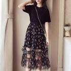 Set: Short-sleeve T-shirt Dress + Print A-line Skirt