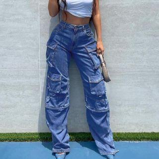 Cargo High Waist Straight Leg Jeans