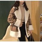 Fleece-lined Notched-lapel Plaid Jacket
