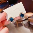 Square Alloy Earring 1 Pair - Blue & Gold - One Size