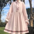 Collared Striped Bell-sleeve A-line Dress