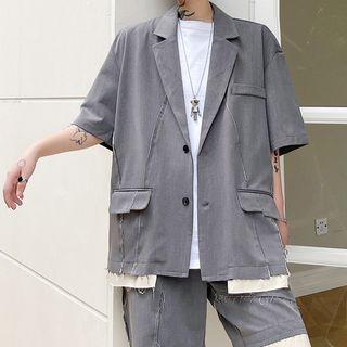 Short-sleeve Frayed Blazer