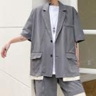 Short-sleeve Frayed Blazer