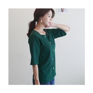 Square-neck Button-detail Top