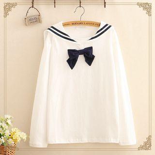 Bow-detail Sailor-collar Long-sleeve Top