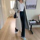 Sailor-collar Contrast-trim Long Cardigan Ivory - One Size