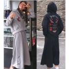 Embroidered Hooded Zip Jacket / Cropped Wide-leg Drawstring Sweatpants