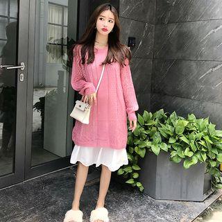 Long-sleeve Loose-fit Sweater / Strappy A-line Dress