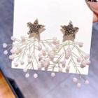 Rhinestone Star Faux Pearl Branches Fringed Earring 1 Pair - As Shown In Figure - One Size