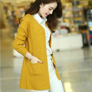 Long-sleeve Front Pocket Patterned Cardigan