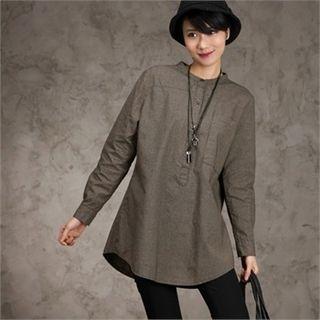 Mandarin-collar Half-placket Long Shirt